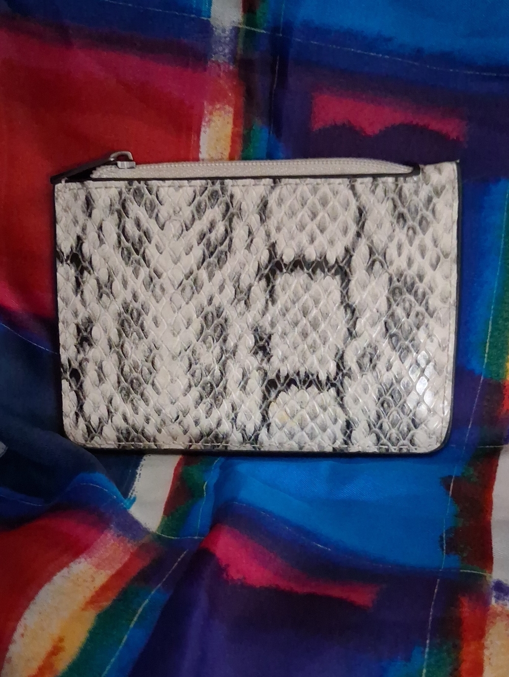 a new day White Snakeskin-Print Zip Card Holder